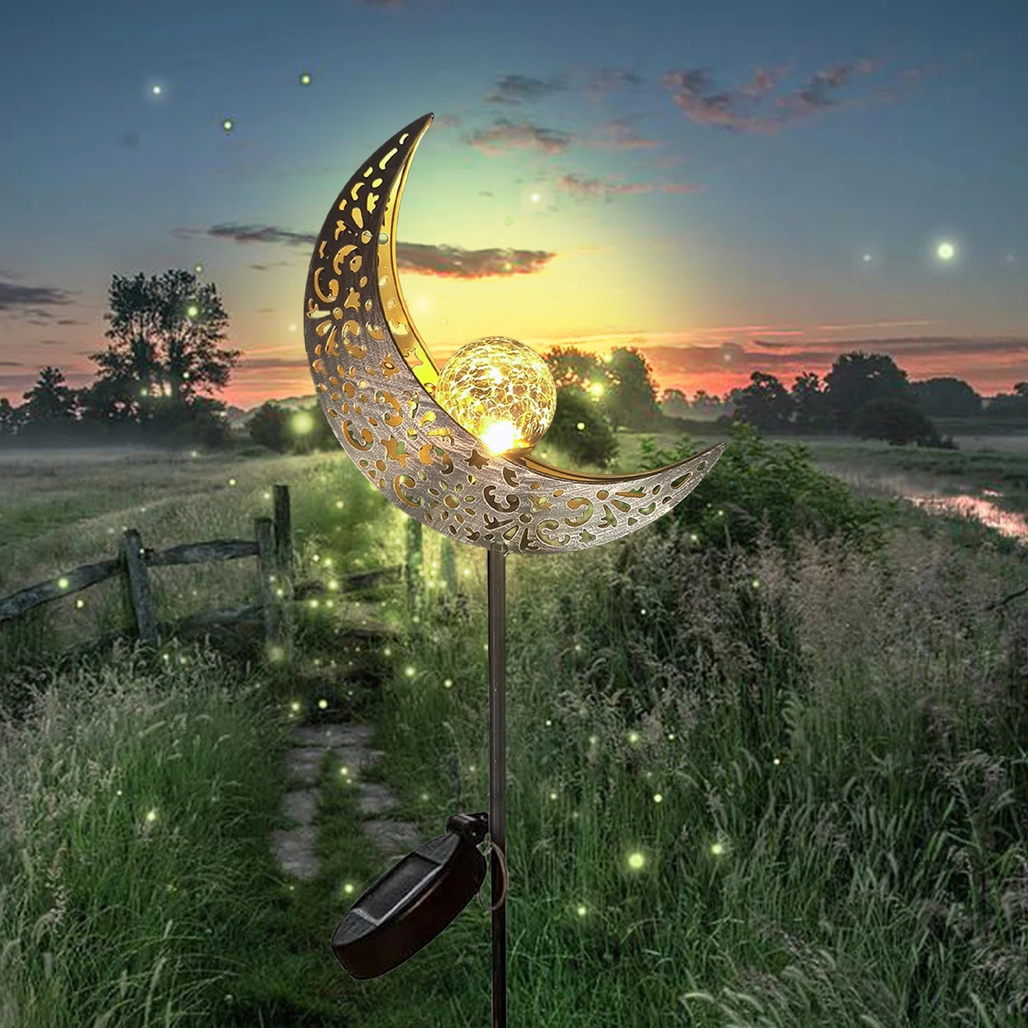 1 PC Cat Moon-Shaped Iron Solar Lamp Outdoor Garden Decorative Lighting Automatic Sensor Solar Powered