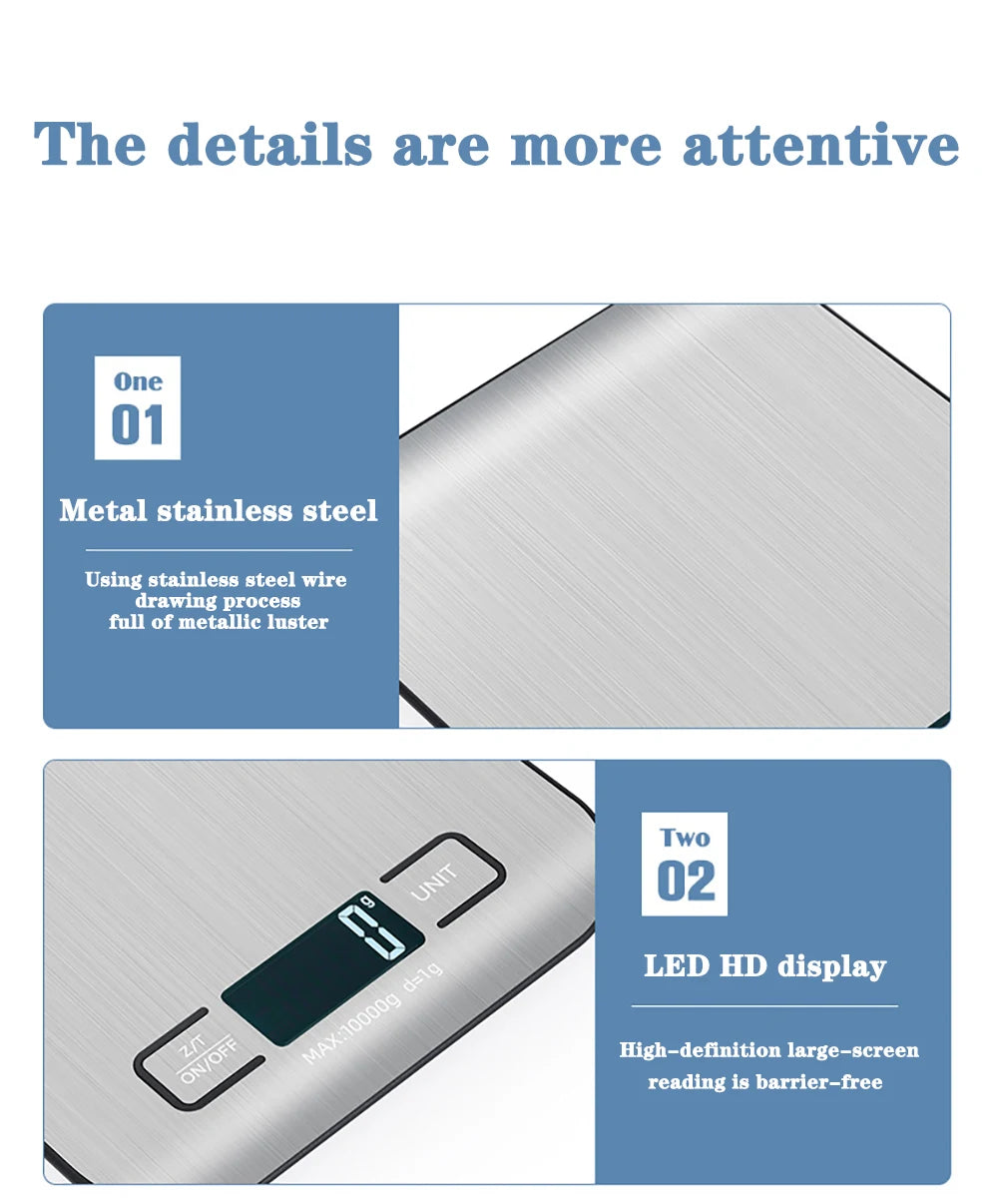 Kitchen Scale LCD Display Stainless Steel Electronic Scales Home Jewelry Food Snacks Weighing Baking Tools