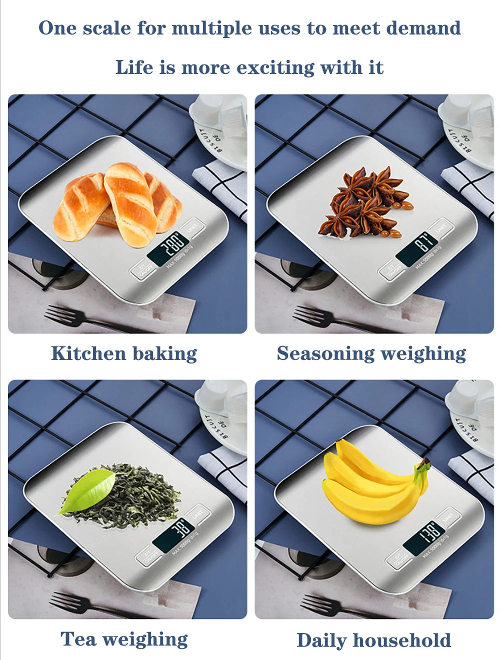 Kitchen Scale LCD Display Stainless Steel Electronic Scales Home Jewelry Food Snacks Weighing Baking Tools