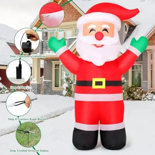 COMIN 5.2 FT Tall Christmas Inflatables Outdoor & Indoor Yard Lawn Garden Decorations Blow Waving Santa Claus with Built-in LEDs