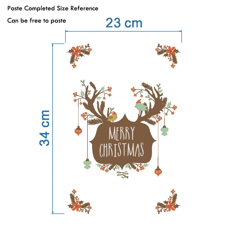 Merry Christmas Elk Antlers Wall Sticker Home Decor Glass Windows Wallpaper Festival Christmas Decoration Mural Toilet Decals
