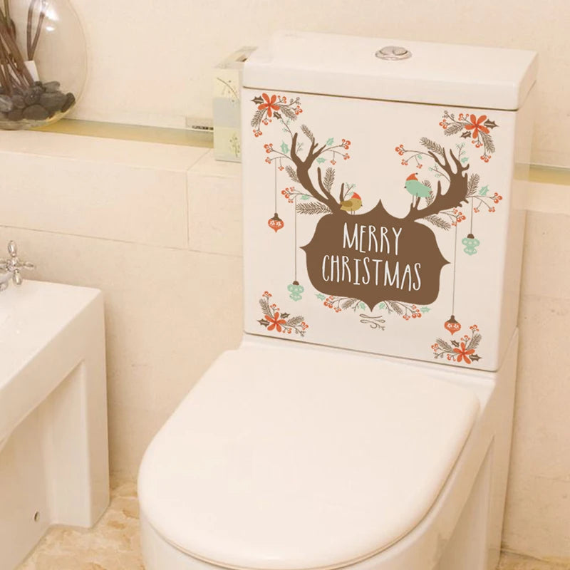 Merry Christmas Elk Antlers Wall Sticker Home Decor Glass Windows Wallpaper Festival Christmas Decoration Mural Toilet Decals