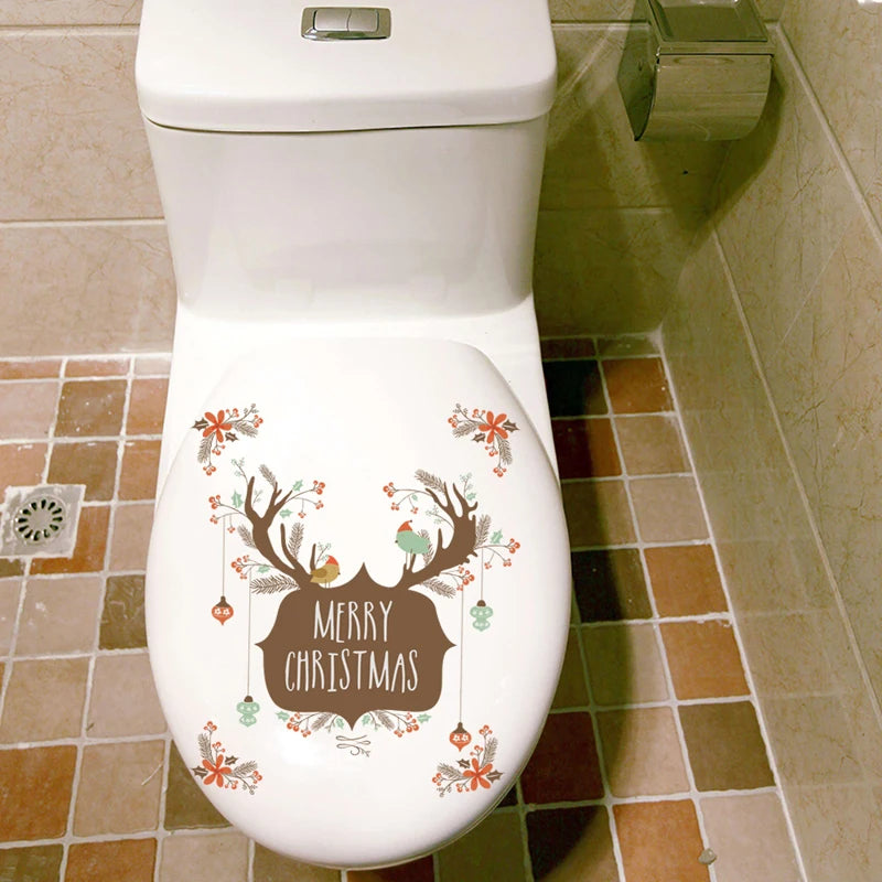 Merry Christmas Elk Antlers Wall Sticker Home Decor Glass Windows Wallpaper Festival Christmas Decoration Mural Toilet Decals