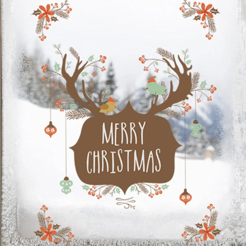 Merry Christmas Elk Antlers Wall Sticker Home Decor Glass Windows Wallpaper Festival Christmas Decoration Mural Toilet Decals