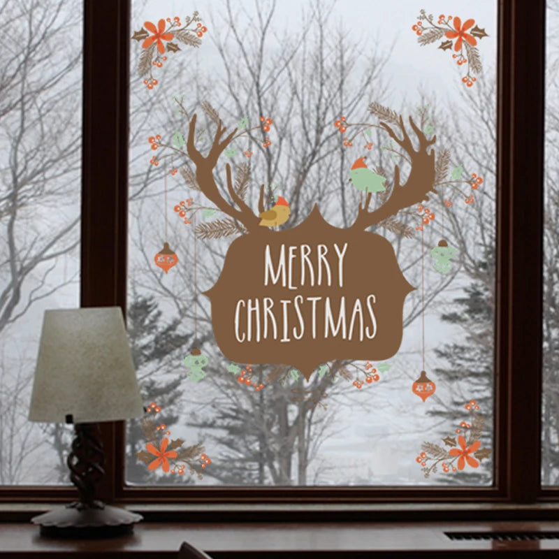 Merry Christmas Elk Antlers Wall Sticker Home Decor Glass Windows Wallpaper Festival Christmas Decoration Mural Toilet Decals