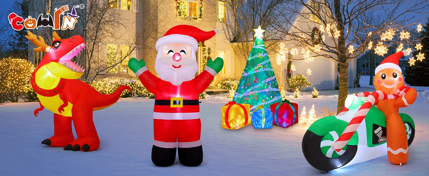 COMIN 5.2 FT Tall Christmas Inflatables Outdoor & Indoor Yard Lawn Garden Decorations Blow Waving Santa Claus with Built-in LEDs