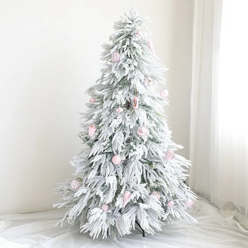 LONGSTAR Wholesale Flocked Artificial Christmas Tree with Realistic Snowy Branches Pink Xmas Ball for Holiday Decor 5-10ft