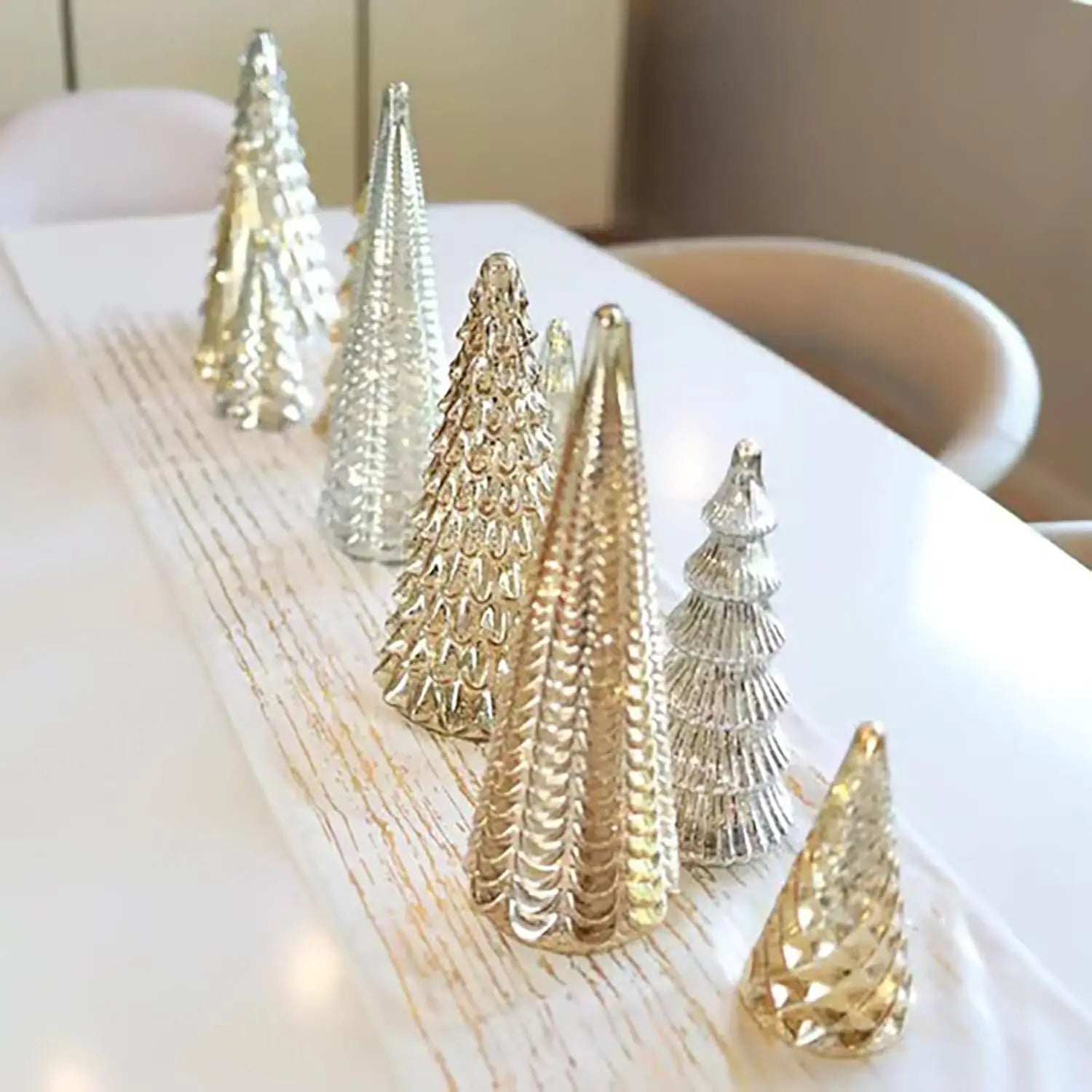 Set of 5 3D Printing Illuminated Trees, Upgrade Christmas Trees LED, Gold Tree Figurine for Home Party Mantel Decor Xmas Gift