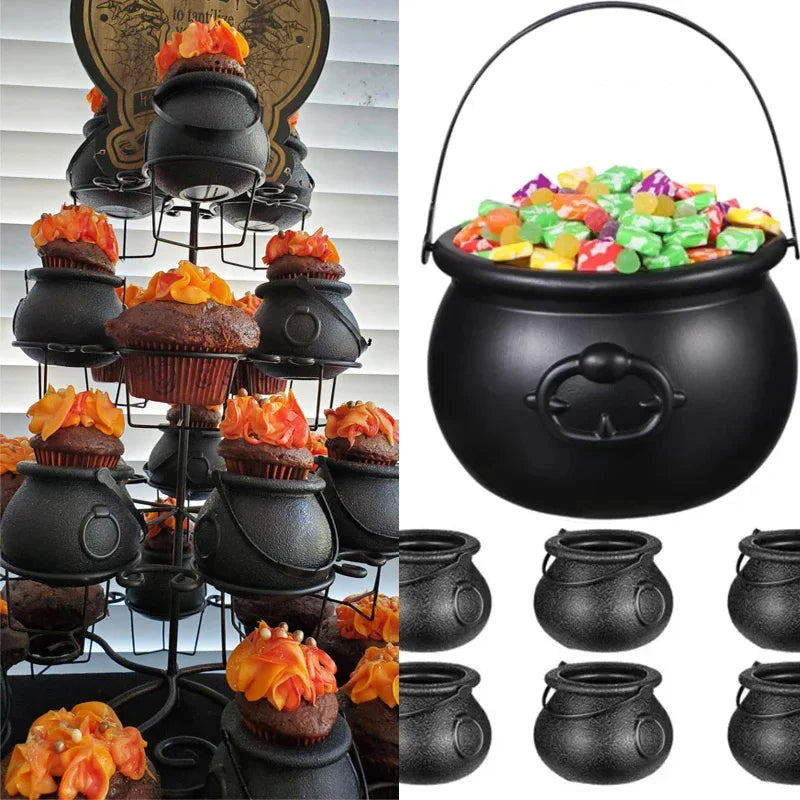 6pcs Halloween Witch Cauldron Candy Jar Trick Or Treat Skull Wizard Pot Cookies Gift Buckets For Kids Halloween Party Home Decor