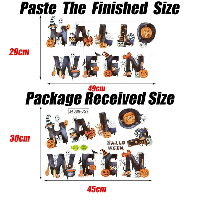 Halloween Letters Wall Stickers Self-adhesive PVC Pumpkin Head Happy Halloween Pattern Wall Decals for Home Festival Decoration