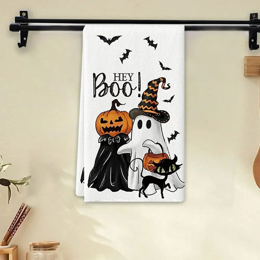 1pc Boo Halloween Kitchen Towels Dish Tea Towels Kitchen Decor Halloween Decoration Cotton Gift for Mom Women Kitchen Supplies