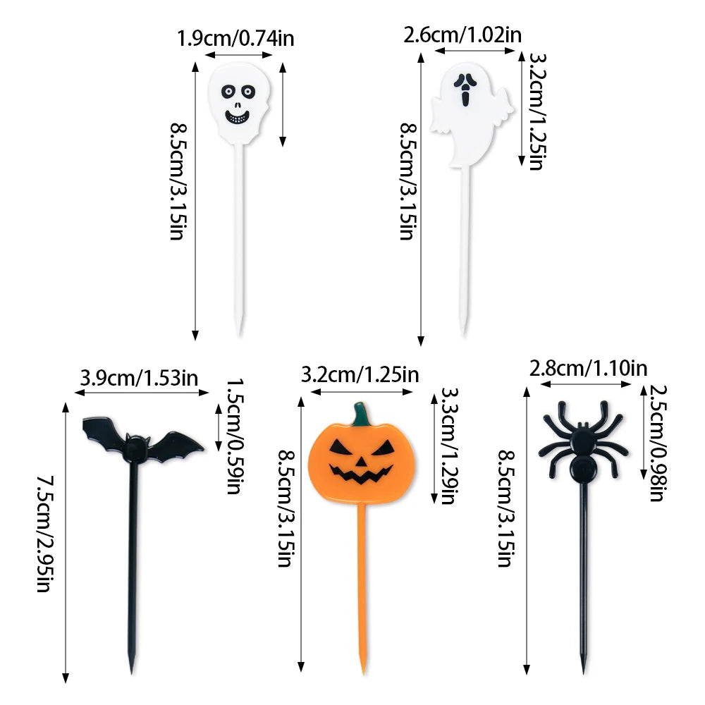 10-30pcs Plastic Halloween Toothpicks Pumpkin Ghost Bat Fruit Fork Dessert Cocktail Cake Decoration Picks Halloween party Supply
