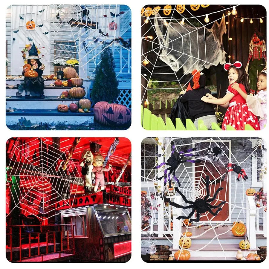150/250cm Black White Spider Web Giant Stretchy Cobweb For Home Bar Garden Haunted House Horror Props Halloween Party Decoration
