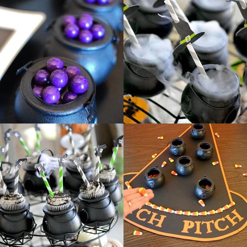 6/12/18pcs Halloween Candy Bucket Mini Black Candy Kettles Cauldron Pot Trick Or Treat Holder Halloween Party Decoration Prop