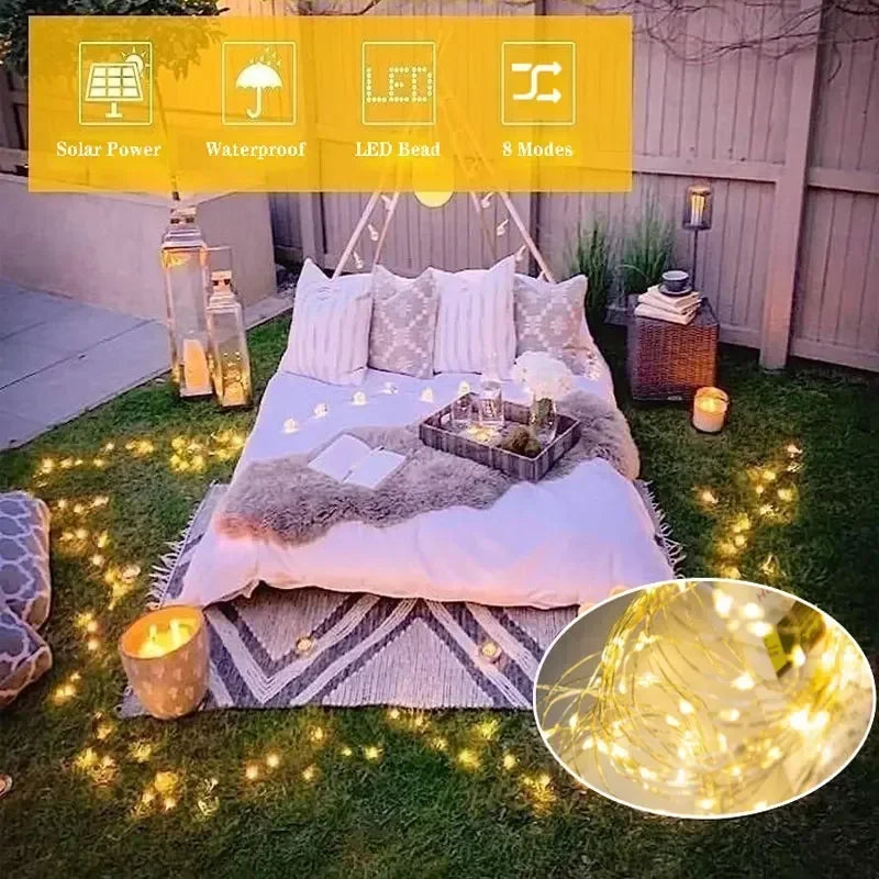 Led Solar Fairy String Lights 8 Modes Christmas Led Light Outdoor Garden Patio Wire Garland Light Christmas Lights