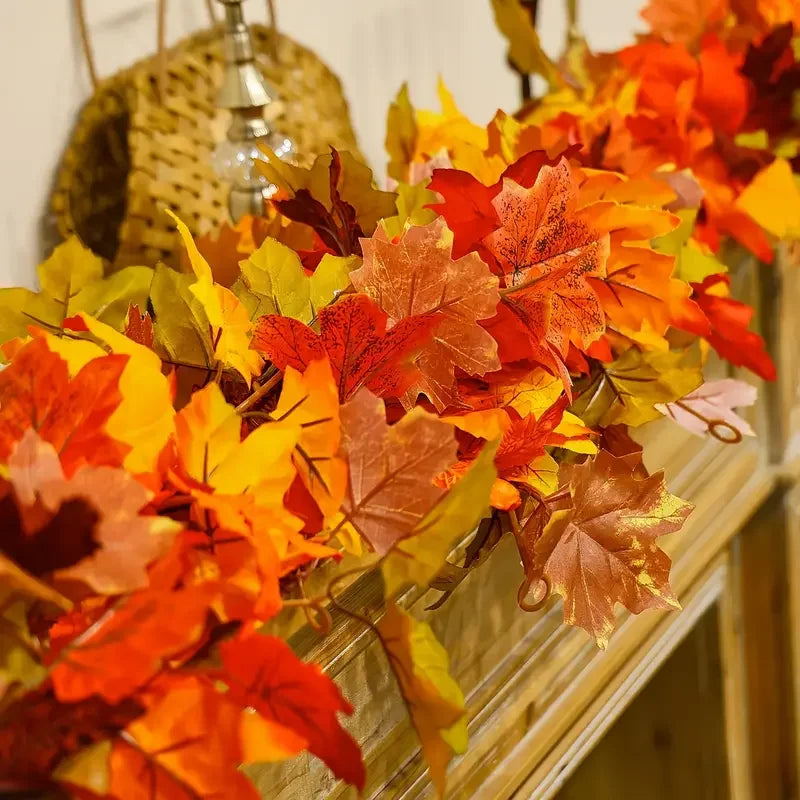 Artificial Fall Maple Leaf Garland Fake Plants Autumn Decor Leaves Vine for Thanksgiving Halloween Festivals Wedding Decora