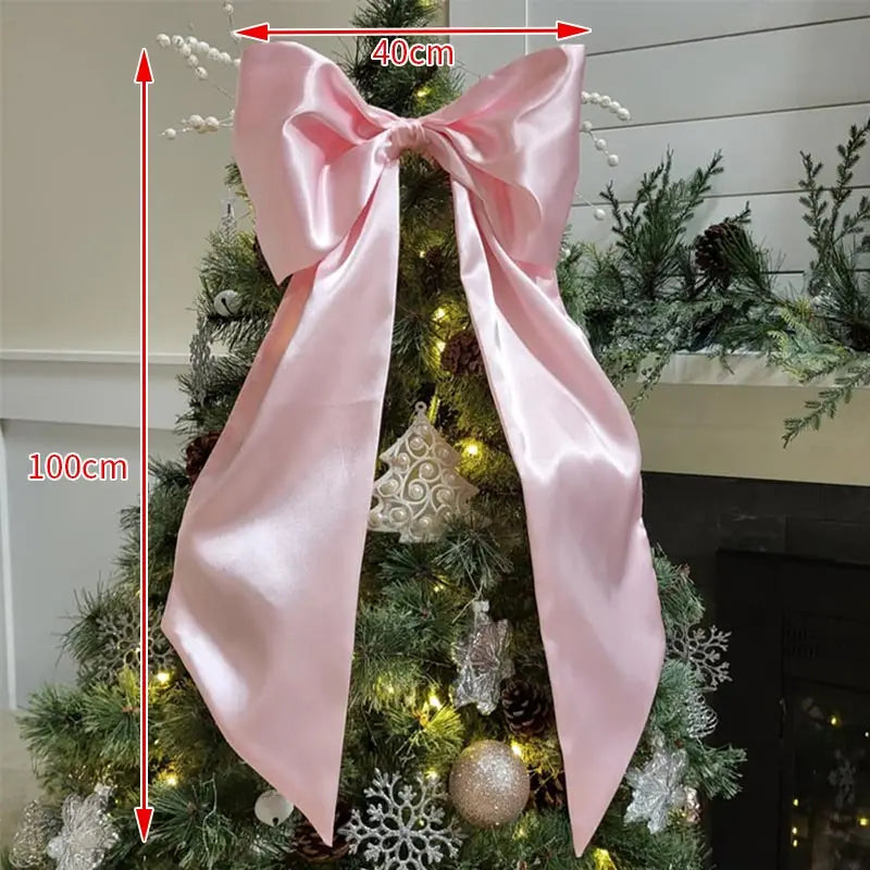 40 * 100cm Christmas Tree Big Bow Decoration Red Pink Green White Party Garden Wedding Hanging Pendant Festival Atmosphere Props