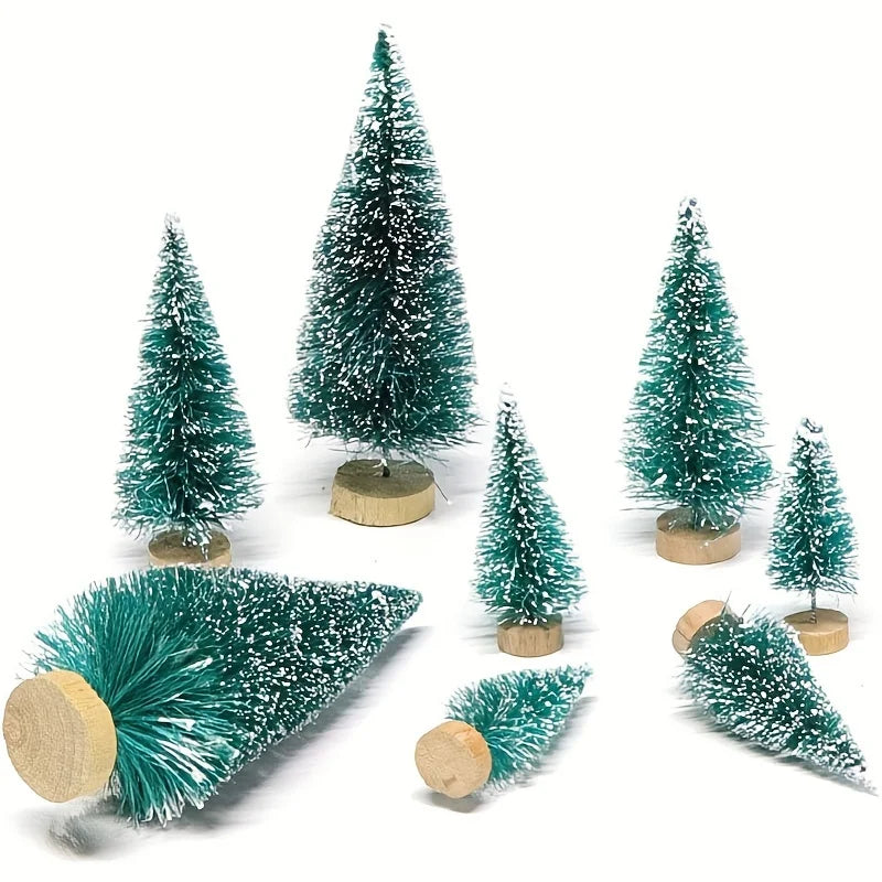24pcs, Mini Christmas Sisal Snow Frost Tree with Wooden Bottling Brush - Perfect Desktop Tree for Christmas Party and Home Decor