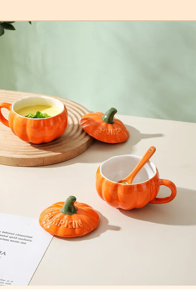 Pumpkin Mug Ceramic Cup with Spoon Halloween Creative with Handle Scalding-proof Cute Style Breakfast Milk Cups Coffee Mug