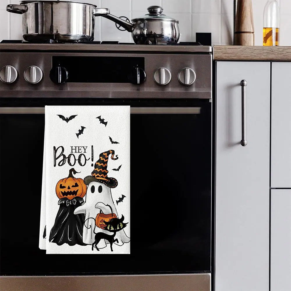 1pc Boo Halloween Kitchen Towels Dish Tea Towels Kitchen Decor Halloween Decoration Cotton Gift for Mom Women Kitchen Supplies