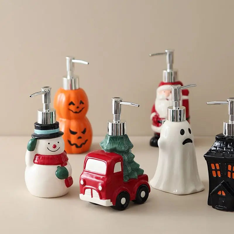 Painted Christmas Ceramic Lotion Bottle Hand Sanitizer Shampoo Moisture Bottled Hotel Press Soap Dispenser Bathroom Accessories