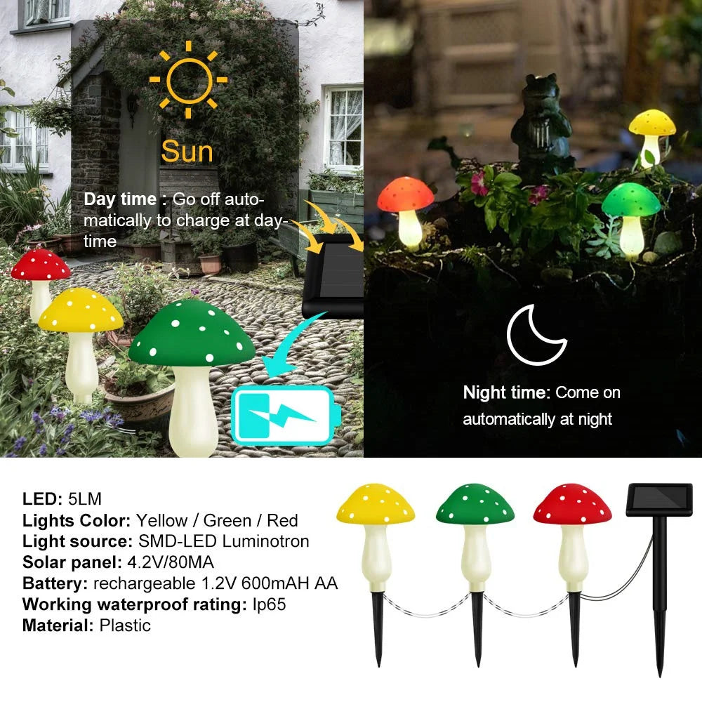 12LEDS Solar Panel Mushroom Fairy Light Garden Outdoor Decor Waterproof Night Lamp Yard For Christmas Wedding Party Decoration