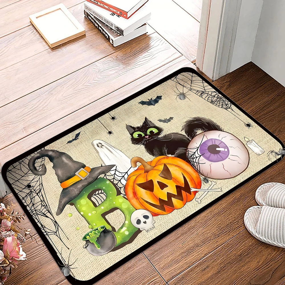Halloween Ghost Pumpkin Printed Kitchen Carpet Living Room Dining Room Laundry Floor Mat Bath Balcony Hallway Non-slip Door Mat
