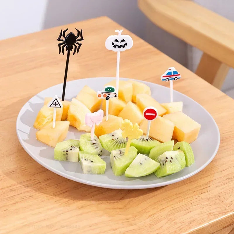 Halloween Series Plastic Fruit Fork Set Cute Cartoon Shape Cake Dessert Forks Decorations Children Lunches Toothpick Supplies