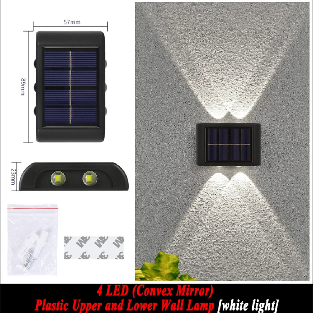 Solar Wall Lamp Outdoor 4/6/8/10/12/16LED Light Waterproof Up And Down Luminous Lighting Balcony Yard Garden Decoration Lights