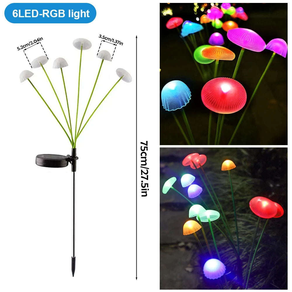 LED Solar Jellyfish Mushroom Fairy Light RGB Waterproof Energy-saving Solar Garden Lamp for Outdoor Lawns Courtyard Decor Light