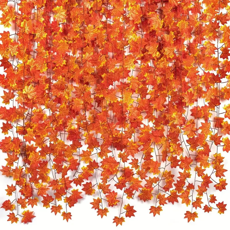 Artificial Fall Maple Leaf Garland Fake Plants Autumn Decor Leaves Vine for Thanksgiving Halloween Festivals Wedding Decora