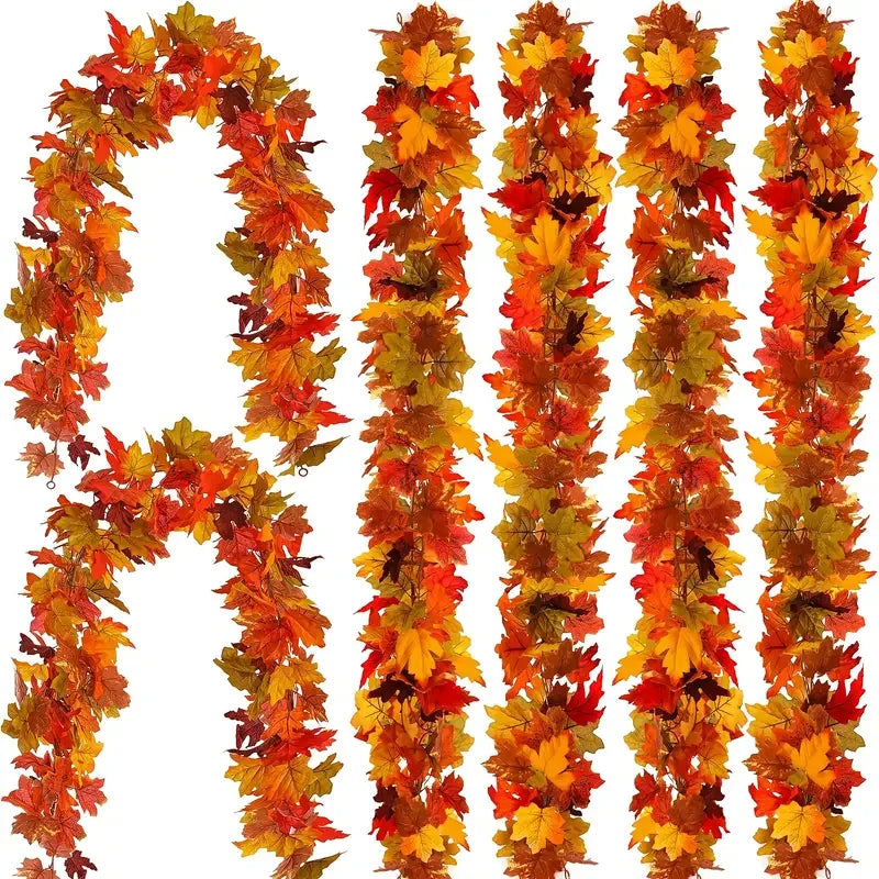 Artificial Fall Maple Leaf Garland Fake Plants Autumn Decor Leaves Vine for Thanksgiving Halloween Festivals Wedding Decora