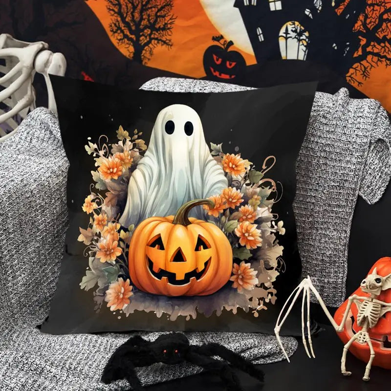 Halloween Linen Cushion Cover Trick or Treat Theme Pillowcase Cartoon Pumpkin Ghost Pillow Cover Halloween Party Decoration 2025