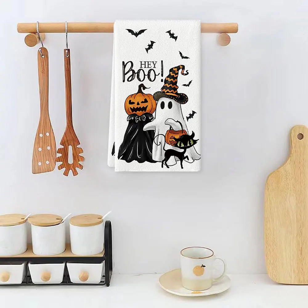 1pc Boo Halloween Kitchen Towels Dish Tea Towels Kitchen Decor Halloween Decoration Cotton Gift for Mom Women Kitchen Supplies