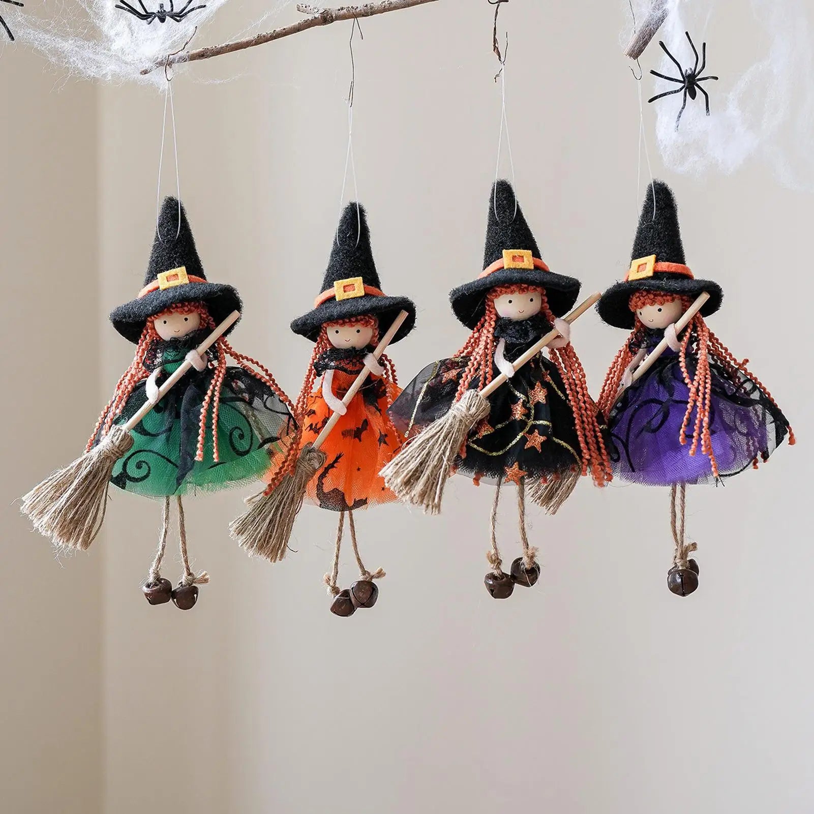 Kitchen Witch Halloween Witch Doll Hangable Decoration with Broom Collectible Figurine Ornament Hangable for Kitchen Haunted