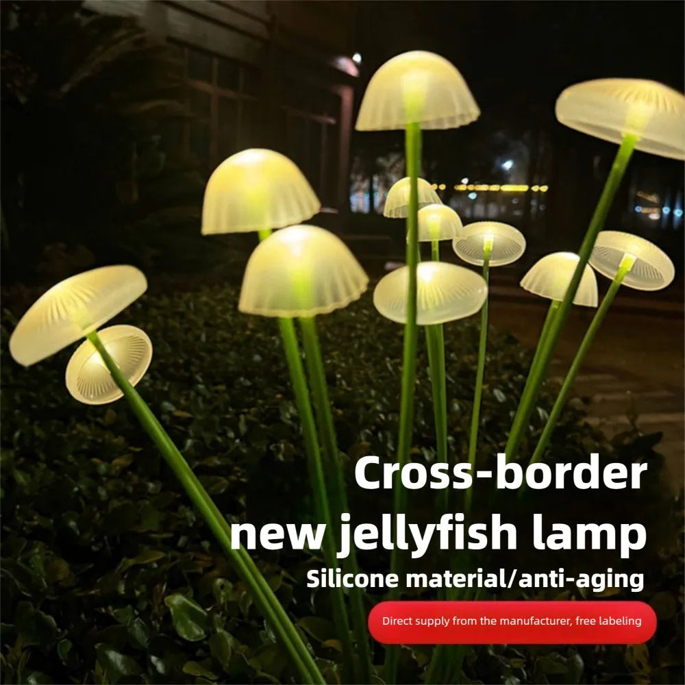 LED Solar Jellyfish Mushroom Fairy Light RGB Waterproof Energy-saving Solar Garden Lamp for Outdoor Lawns Courtyard Decor Light