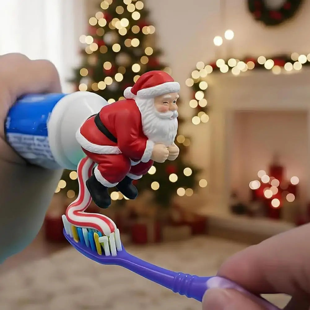 Santa Toothpaste Topper Funny Toothpaste Dispenser 3D Santa Claus Pooping Toothpaste Cap for Christmas Bathroom Decor
