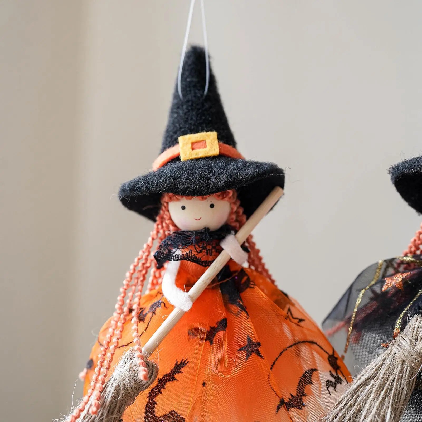Kitchen Witch Halloween Witch Doll Hangable Decoration with Broom Collectible Figurine Ornament Hangable for Kitchen Haunted