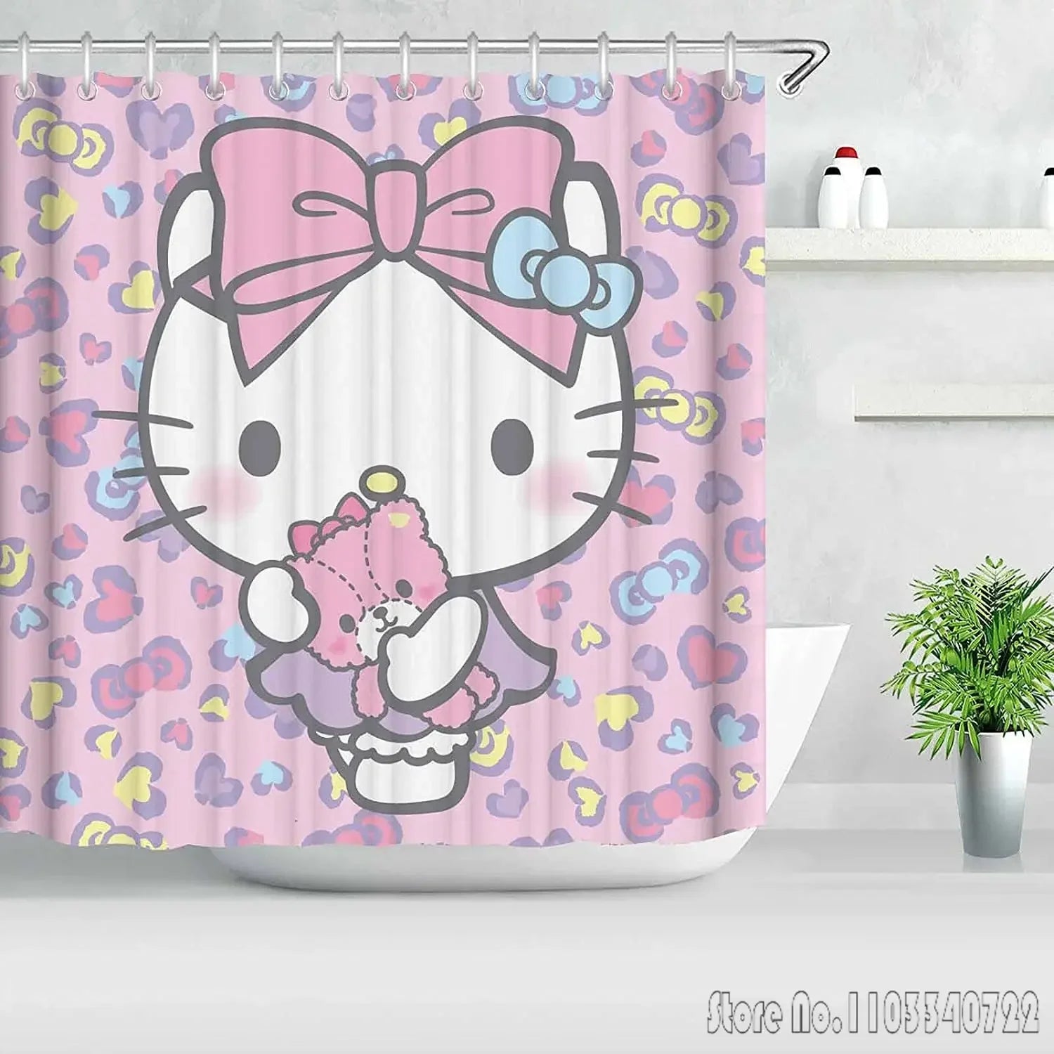 Hello Kitty Shower Curtain Cute Printed Cartoon Bathroom Accessories Decor Sets Full Set Luxury Curtains Home Decor Anime