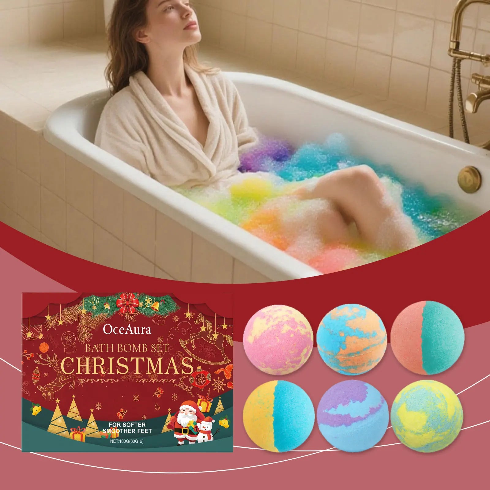 6pcs Christmas Bath Bombs Deep Moisturizing Exfoliating Body Relaxation Relieving Stress Aromatherapy Shower Handmade Salt Balls