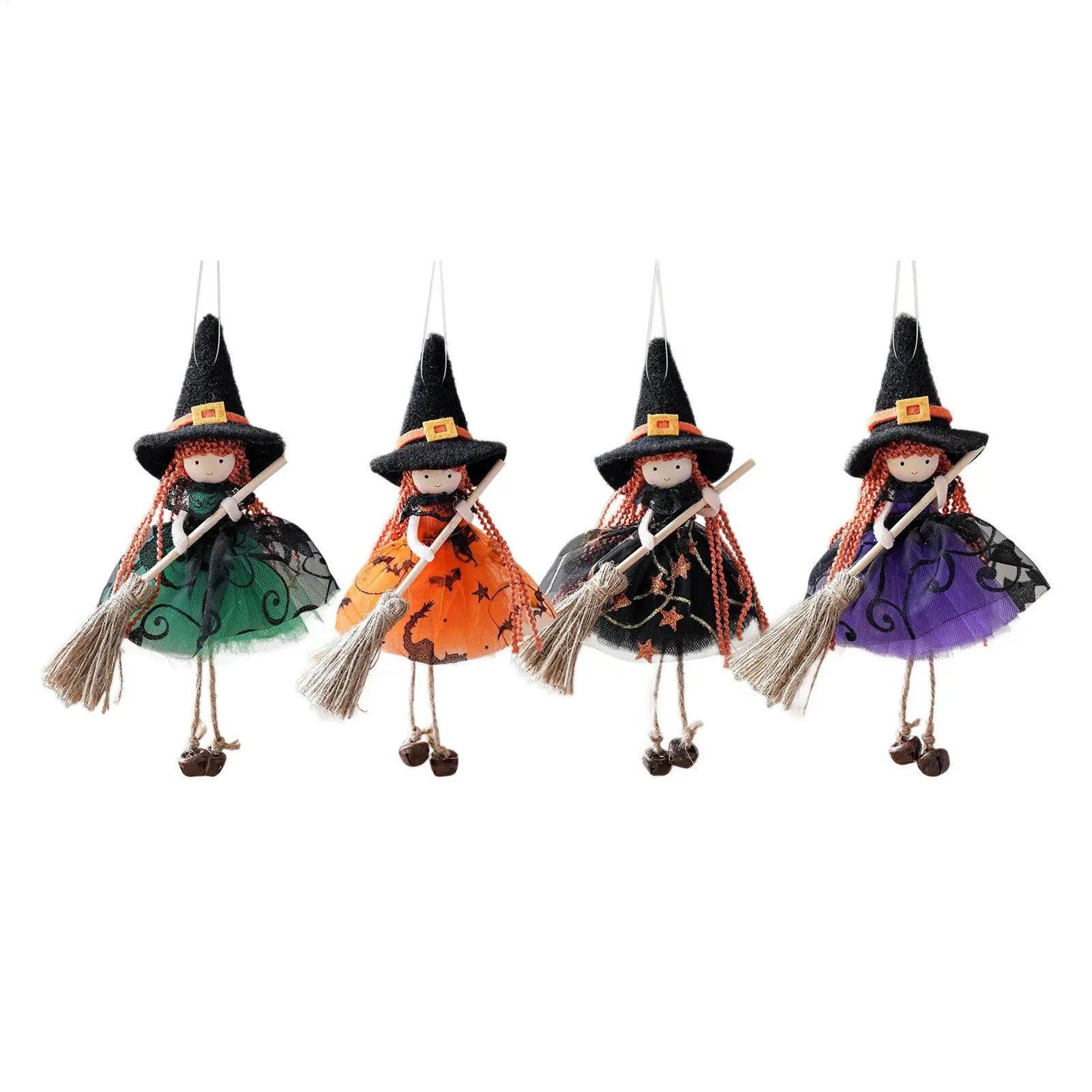 Kitchen Witch Halloween Witch Doll Hangable Decoration with Broom Collectible Figurine Ornament Hangable for Kitchen Haunted