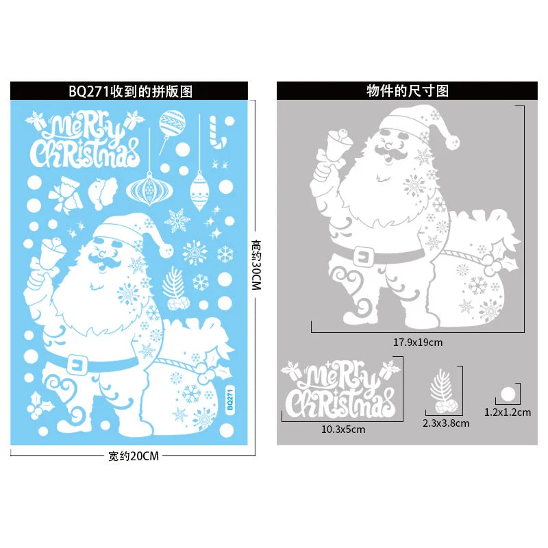 2025 Christmas Window Glass Stickers White Santa Claus Snowman Snowflake Xmas Tree Window Stickers Kids DIY Happy New Year 2026
