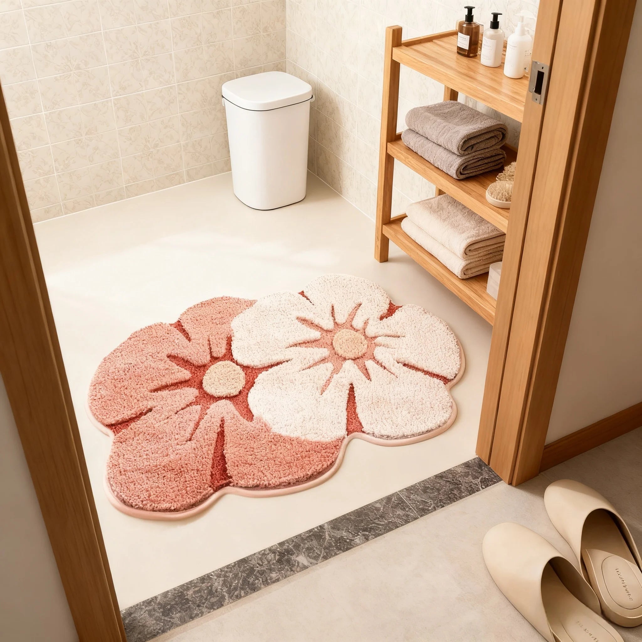 Bathroom Floor Mat Two Color Flower Pattern Premium Soft and Comfortable Bathtub Rug Suitable for Bathroom Bathtub Laundry Room