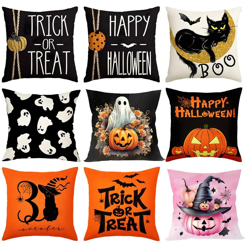 Halloween Linen Cushion Cover Trick or Treat Theme Pillowcase Cartoon Pumpkin Ghost Pillow Cover Halloween Party Decoration 2025
