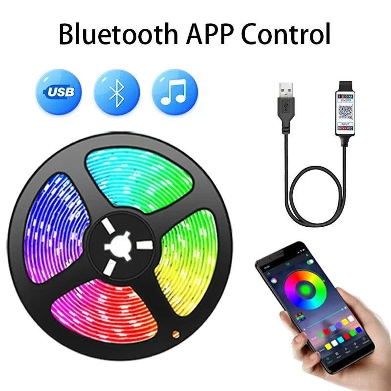 5V 5050 LED Strip Light USB Bluetooth APP Control 30LEDs/m RGB Flexible Diode For TV Backlight Lamp Home Christmas Decor Lights