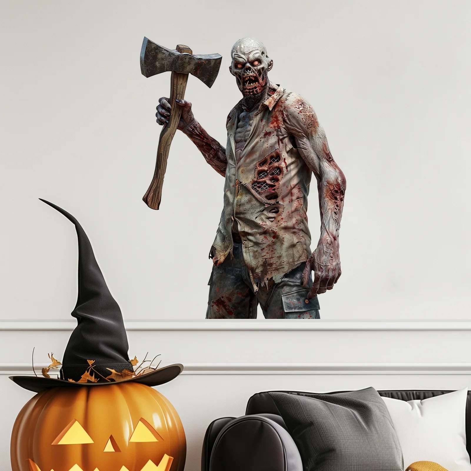 Halloween Wall Stickers Horror Thriller Broken Wall Zombie Theme Party Home Decoration Wall Stickers