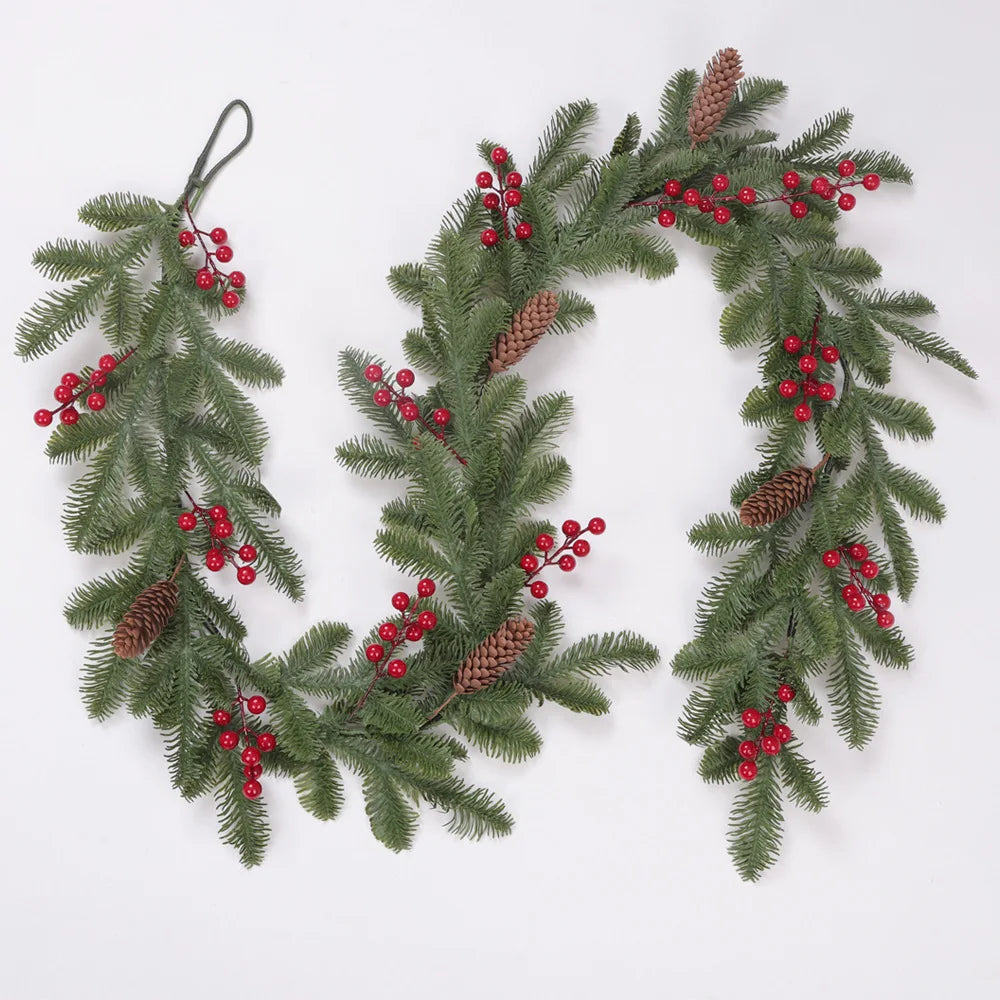 YeeNanee Realistic Christmas Spruce Garlands with Pinecone Red Berry Greenery Pineneedle Vine for Home Fireplace Mantle Decor