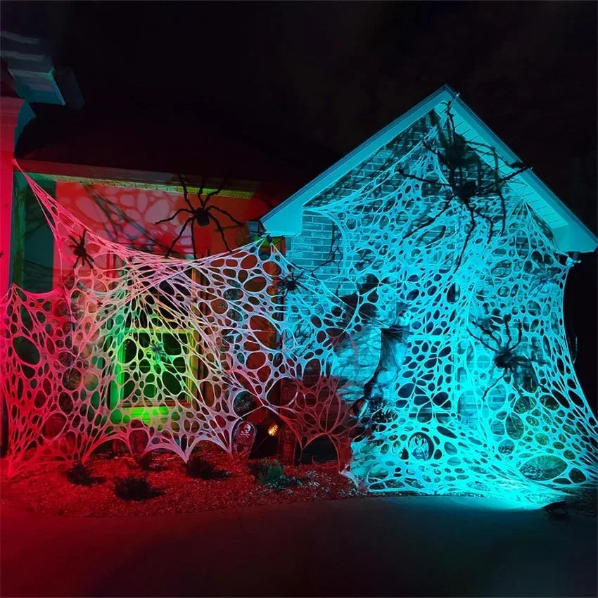 Giant Stretchy Spider Web Halloween Decor 20ft Cobweb Netting Outdoor Scary Indoor Haunt Reusable Creepy Party Must Have