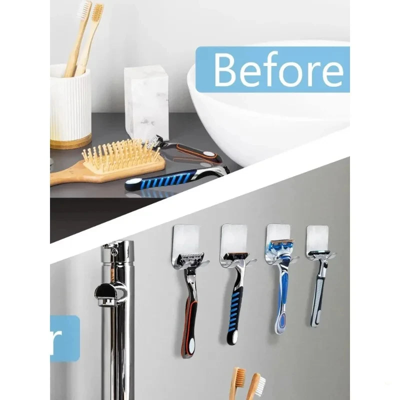 2pcs Razor Holder Stainless Steel Men Shaving Shaver Razor Stand Shelf Shaving Razor Storage Rack Bathroom Hook Organizer