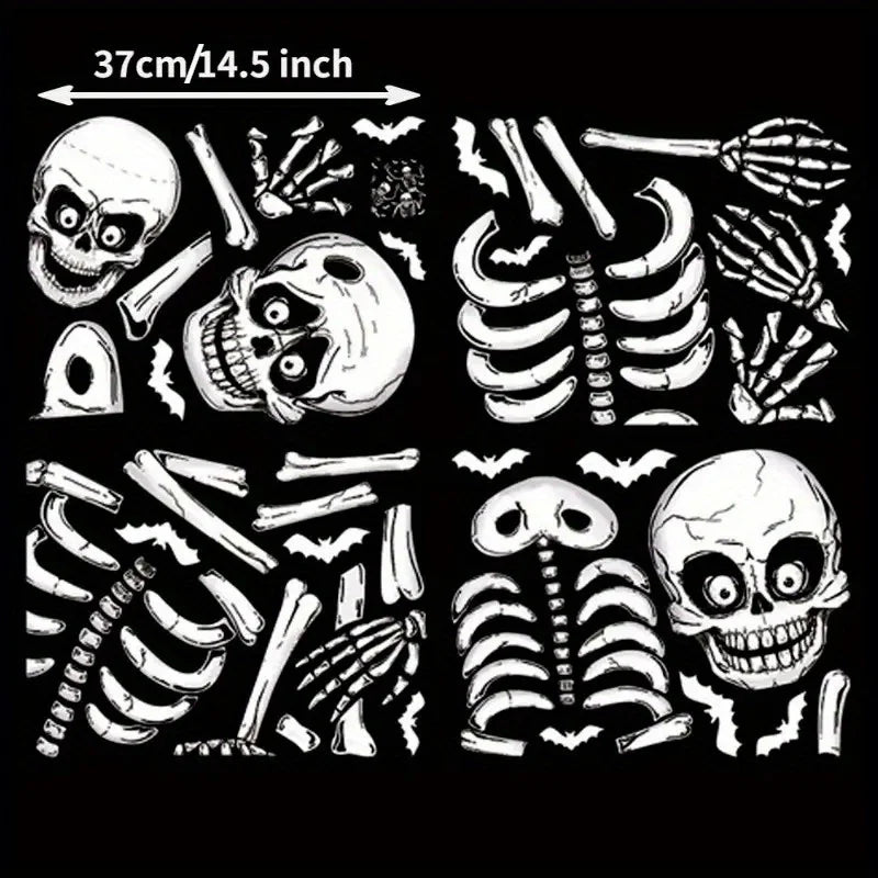 4-Pack Halloween Skeleton Window Clings - PVC Static Sticker Decal for Halloween Party Decoration Reusable Window and Wall Decor